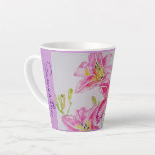 Tasse Latte Fleur Lys Rose Floral Lilium Aquarelle Filles