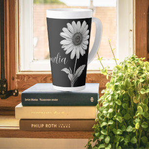 Tasse Latte Fleur marguerite noir et blanc Nom