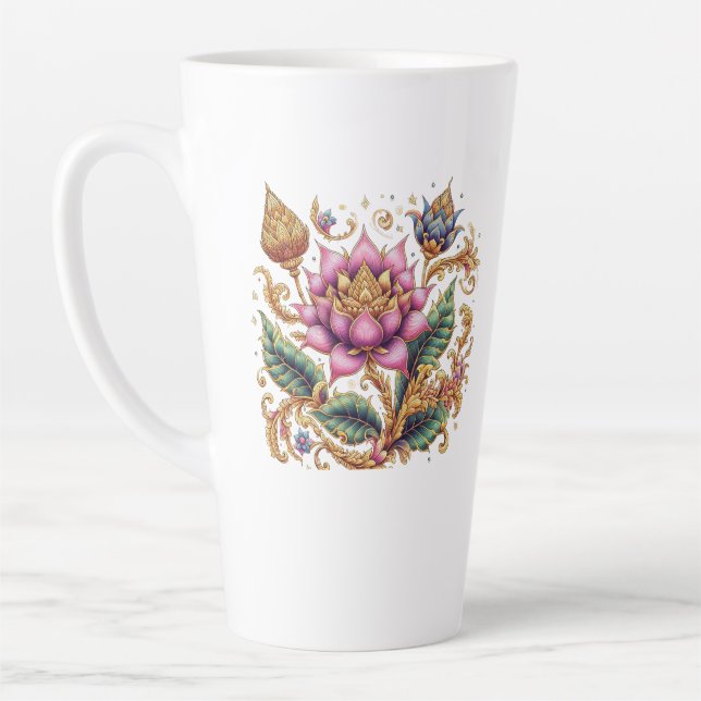Tasse Latte Fleur Motif Thaï Grande (Gauche)