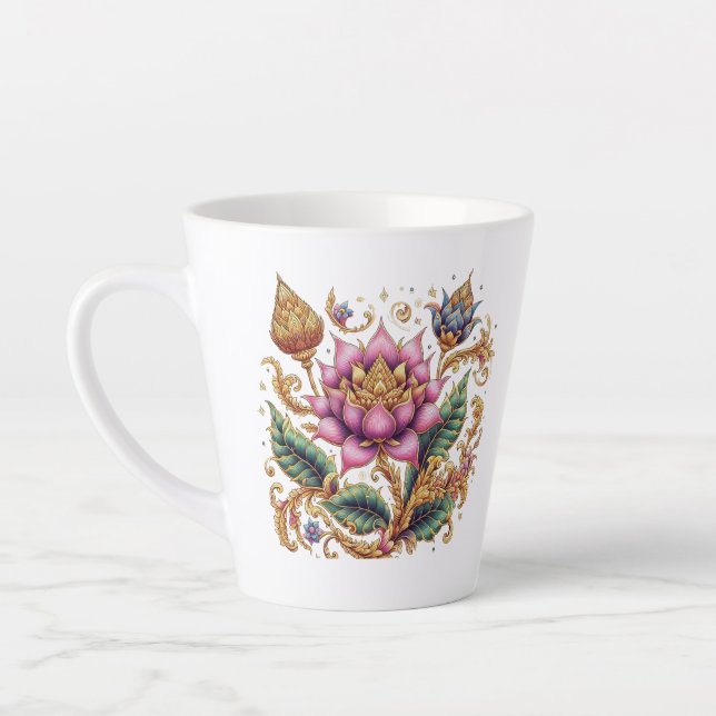 Tasse Latte Fleur Motif Thaïlandais (Gauche)