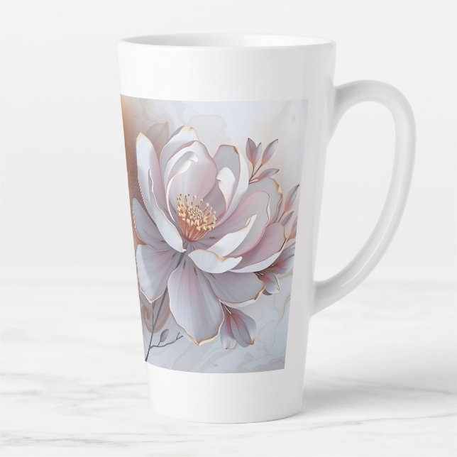 Tasse Latte Fleur peinte en 3 dimensions élégante (Droite)