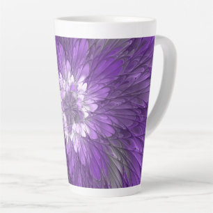 Tasse Latte Fleur psychédélique violette Abstraite Fractal Art