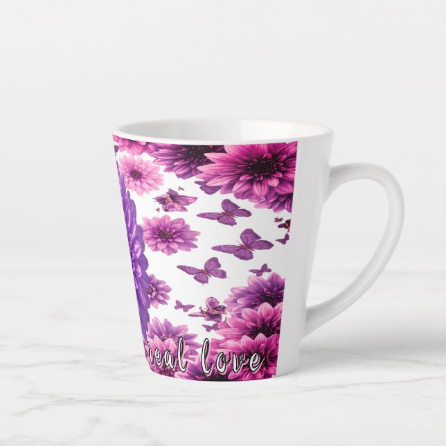 Tasse Latte Fleur Romantique Rosée (Droite)