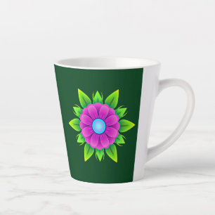 Tasse Latte Fleur rose avec Feuilles verts-23857