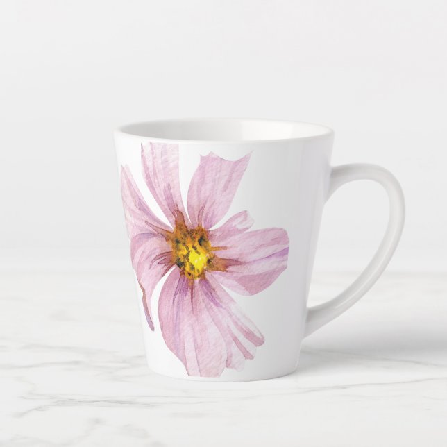 Tasse Latte Fleur rose illustrée à la main (Droite)
