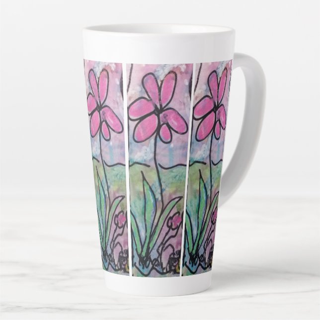 Tasse Latte Fleur rose unique (Angle droit)
