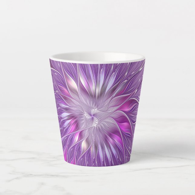 Tasse Latte Fleur Rose Violet Passion Abstraite Art Fractal (Devant)