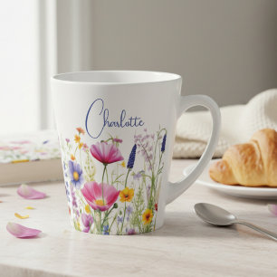 Tasse Latte Fleur sauvage coloré Floral Nom personnalisé