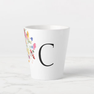 Tasse Latte Fleur sauvage initial personnalisé coloré