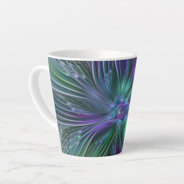 Tasse Latte Fleur verte abstraite moderne fractale violette (Angle gauche)