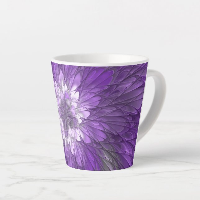 Tasse Latte Fleur Violette Psychedelique Art Fractal Abstrait (Angle droit)