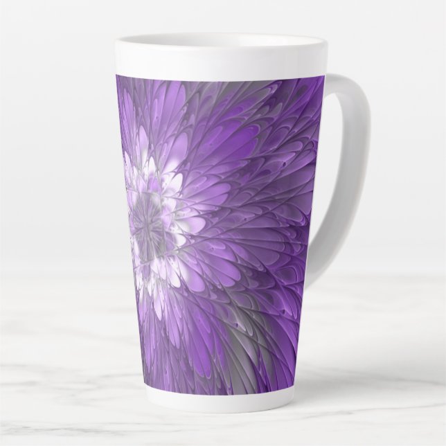 Tasse Latte Fleur Violette Psychedélique Art Fractal Abstrait (Angle droit)