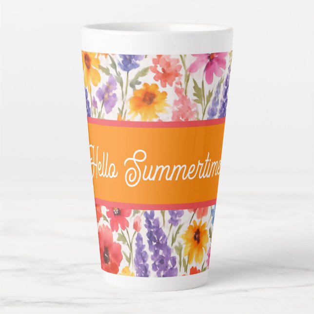 Tasse Latte fleurit de jardin d'été brillant (Devant)