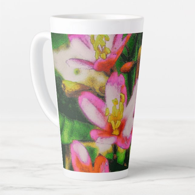 Tasse Latte Fleurs à éclaboussures roses (Angle gauche)