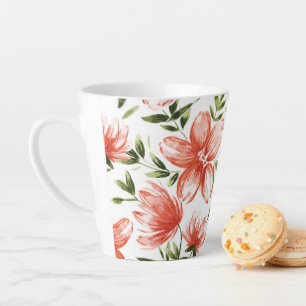 Tasse Latte Fleurs à l'aquarelle rouges