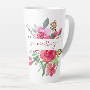 Tasse Latte Fleurs aquarelle rose personnalisées