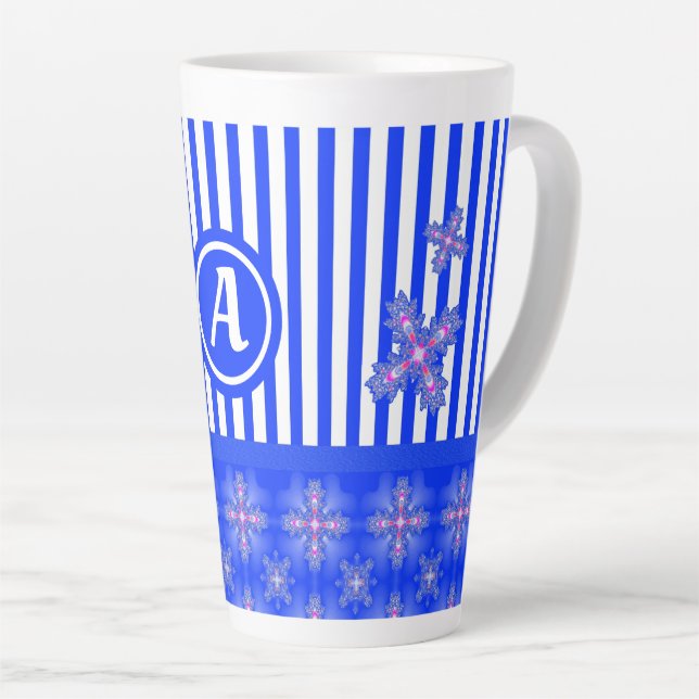 Tasse Latte Fleurs Artdeco en style rétro avec monogramme (Angle droit)
