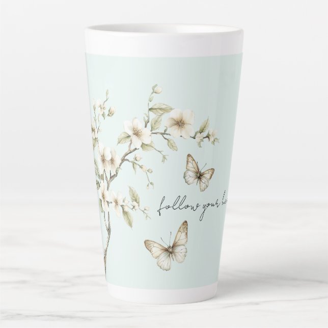 Tasse Latte Fleurs blanches de menthe papillons  (Devant)