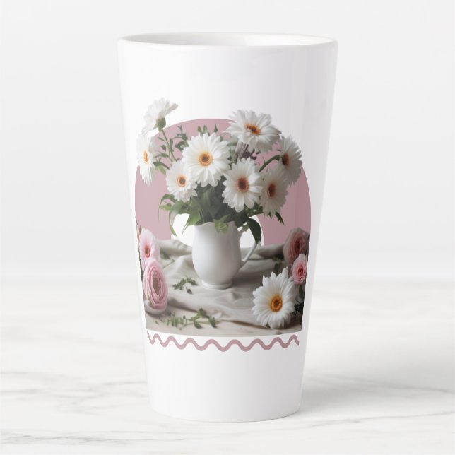 Tasse Latte Fleurs blanches et roses (Devant)