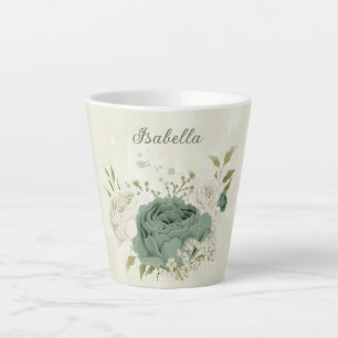 Tasse Latte fleurs blanches vert sauge 