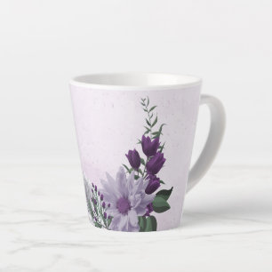 Tasse Latte Fleurs blanches violettes romantiques verdure