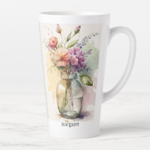 Tasse Latte Fleurs blanches violettes rose multicolore #9