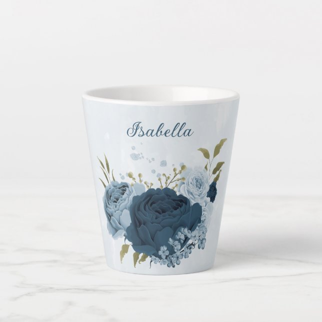 Tasse Latte fleurs bleu marine clair  (Devant)