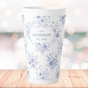 Tasse Latte Fleurs Bleues Classiques Monogrammées Motif Floral