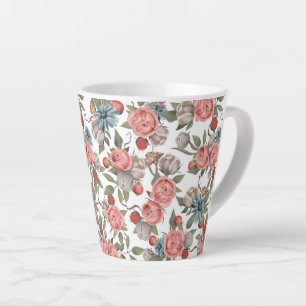 Tasse Latte Fleurs bleues et roses