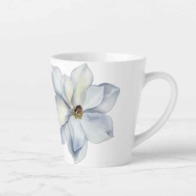 Tasse Latte Fleurs bleues illustrées à la main (Droite)