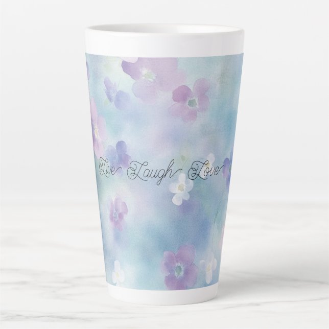 Tasse Latte Fleurs Bleues Lavande Blanches Violettes (Devant)