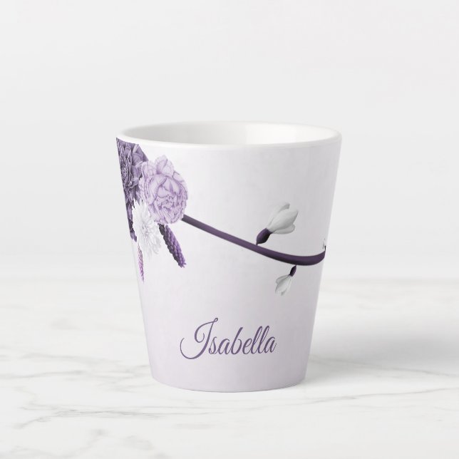 Tasse Latte fleurs botaniques violettes romantiques  (Devant)