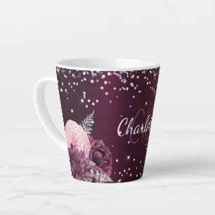 Tasse Latte Fleurs Bourgogne élégant nom monogramme