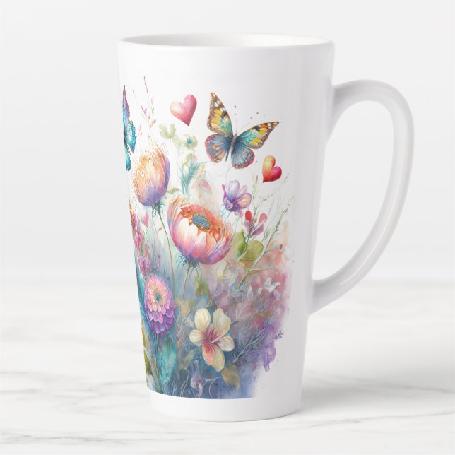 Tasse Latte Fleurs, cœurs et papillons (Droite)
