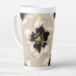 Tasse Latte Fleurs Crème Noir Ivoire Or