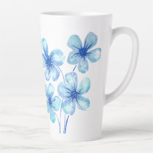 Tasse Latte Fleurs d'aquarelle modernes en bleu