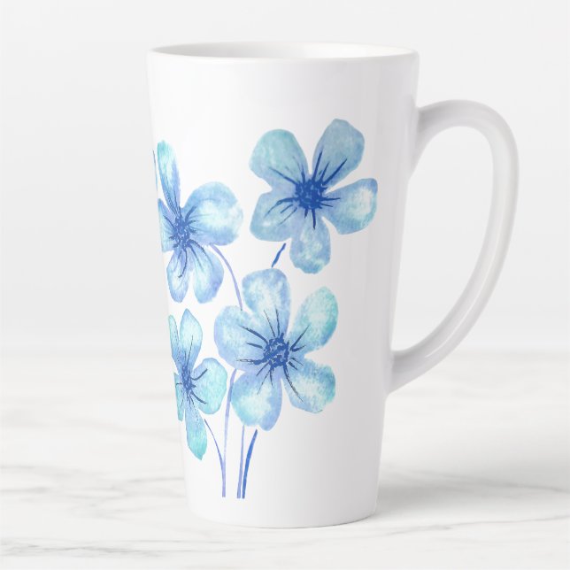Tasse Latte Fleurs d'aquarelle modernes en bleu (Droite)