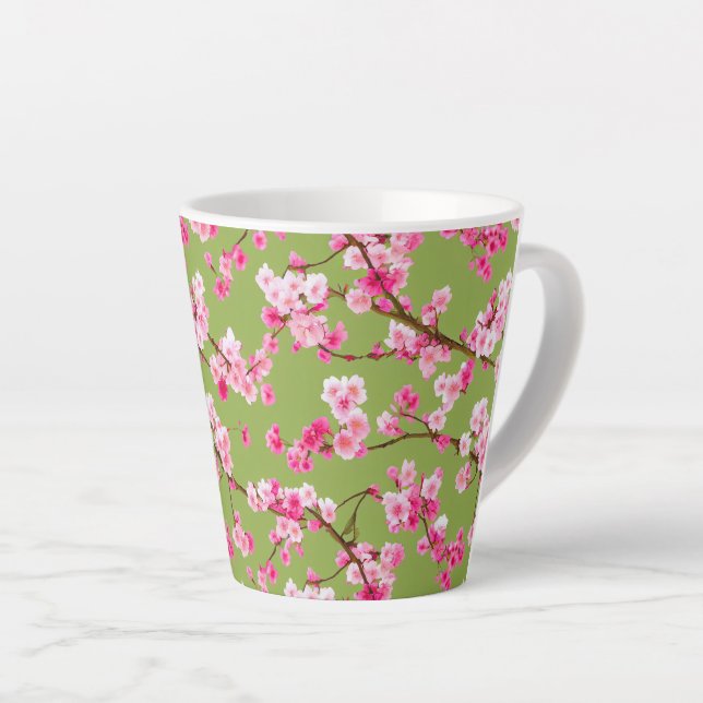Tasse Latte Fleurs de cerisiers exquises en Chartreuse (Angle droit)