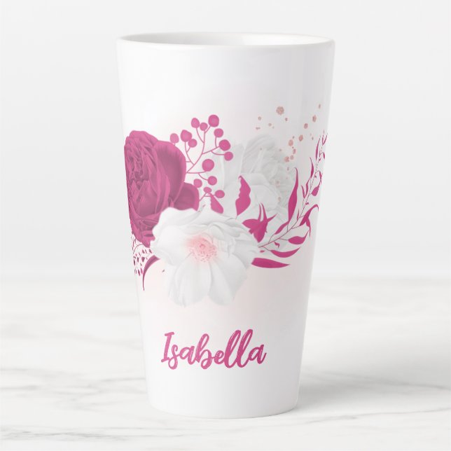 Tasse Latte fleurs de fuchsia botanique  (Devant)