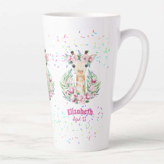 Tasse Latte Fleurs de girafe Boho Nommées Filles, Cadeaux Ados (Droite)