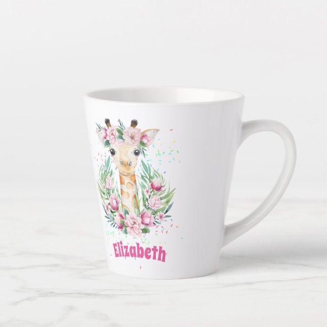 Tasse Latte Fleurs de girafe Boho Nommées Filles, Cadeaux Ados (Droite)