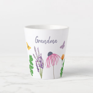 Tasse Latte Fleurs de jardin et papillons Grand-mère Anniversa