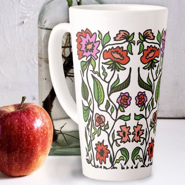 Tasse Latte Fleurs de jardin funky illustrées  (Créateur téléchargé)