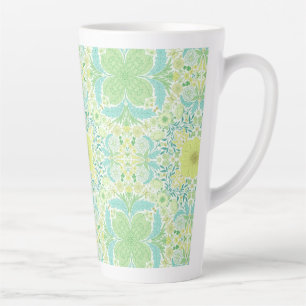 Tasse Latte Fleurs de jardin rétro en vert et jaune