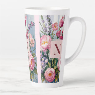 Tasse Latte Fleurs de Lavande Rose Aquarelle Moderne 