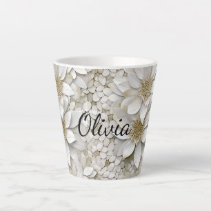Tasse Latte Fleurs de lotus blanches dorées personnalisées