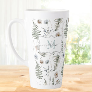 Tasse Latte Fleurs de monogramme et feuilles de fougère floral