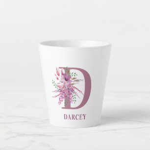 Tasse Latte Fleurs de monogramme initial floral lilas et lavan