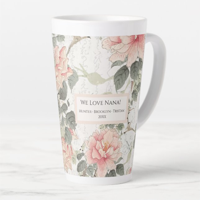 Tasse Latte Fleurs de pivoine Influence asiatique Noir rose (Angle droit)