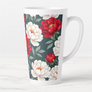 Tasse Latte Fleurs de pivoine rouges et blanches 
